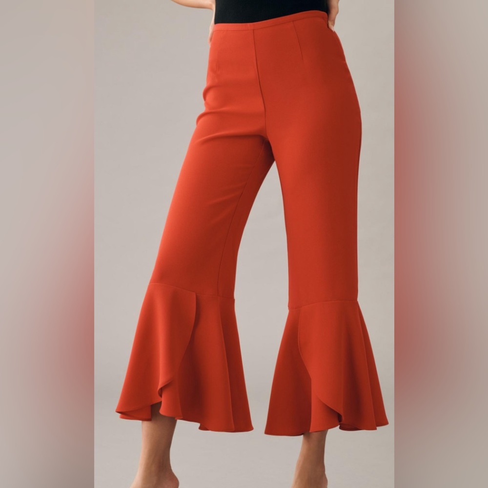 New! Women’s Maeve Anthropologie Late Night Frills Pants Red Size 2